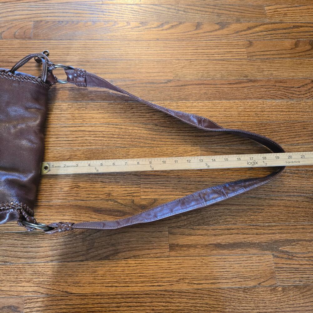 Frye Brown Leather Crossbody Bag Braided Trim - Picture 16 of 16